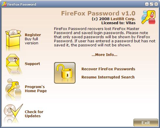 LastBit FireFox Password Recovery screen shot