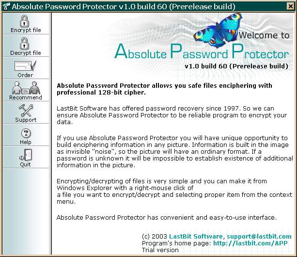 Screenshot of Absolute Password Protector 1.0.547