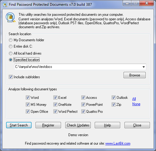 Find Password Protected Documents screen shot