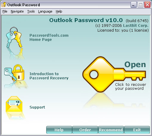 Outlook Password: password recovery for MS Outlook - all versions - *.pst files.