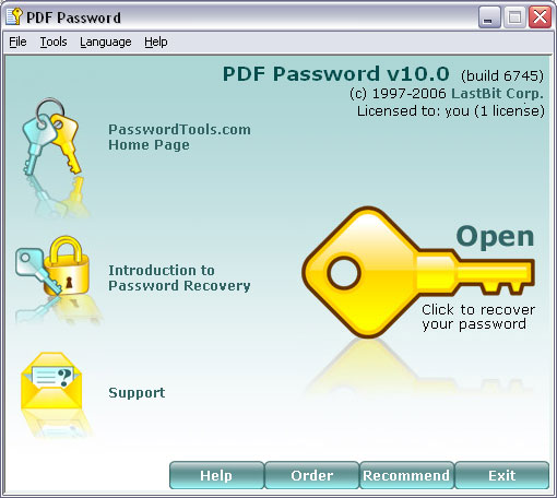 Password recovery tool for Acrobat PDF (*.pdf) files.