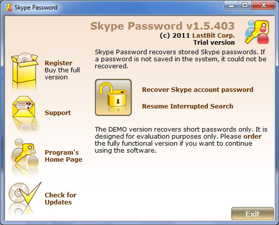 Skype password finder